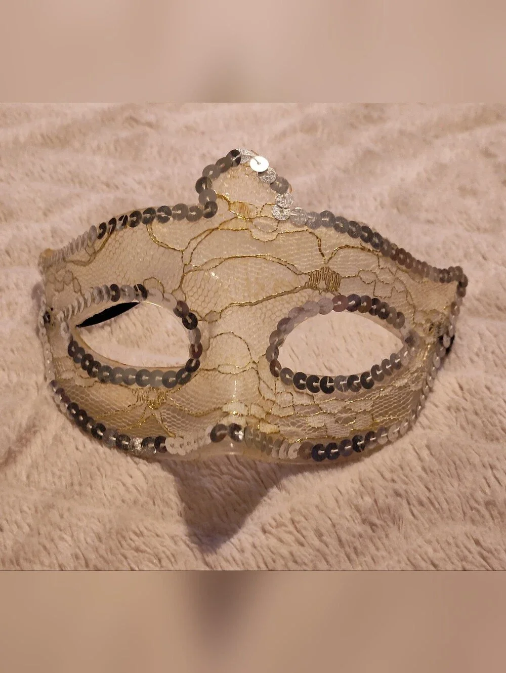 Vintage 70's Gold Filigree (Metal) & Silver Sequin Masquerade Masks